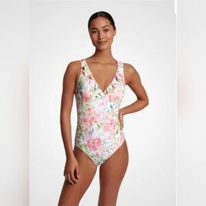 NWT Lauren Ralph Lauren Ruffled Floral Print One-piece Swimsuit Size 10